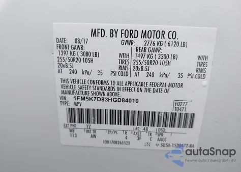 2017 Ford Explorer Xlt z USA, uszkodzony, nr VIN 1FM5K7D83HGD84010